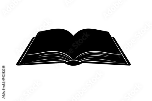 Black Vector Silhouette: Open Bible with Radiating Light	