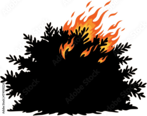 Black Vector Silhouette: Burning Bush (Divine Presence)	