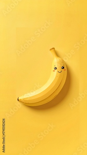 Cute Smiling Cartoon Banana on Yellow Background