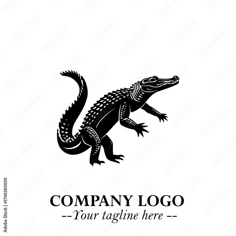 Fototapeta premium Black and White Crocodile Logo in Minimalist Modern Vector Design for Branding and Creative Identity