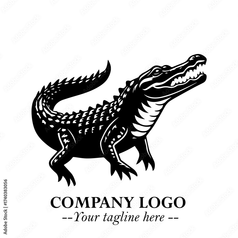 Fototapeta premium Black and White Crocodile Logo in Minimalist Modern Vector Design for Branding and Creative Identity