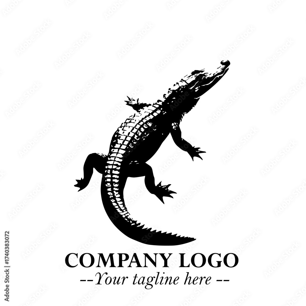 Naklejka premium Black and White Crocodile Logo in Minimalist Modern Vector Design for Branding and Creative Identity