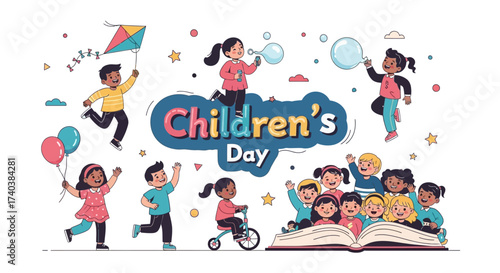 World children's day background. Happy International Children's Day design. November 20. Childrens Day celebration. Template for Poster, Banner, Flyer, Greeting Card, Post. Cartoon Vector illustration