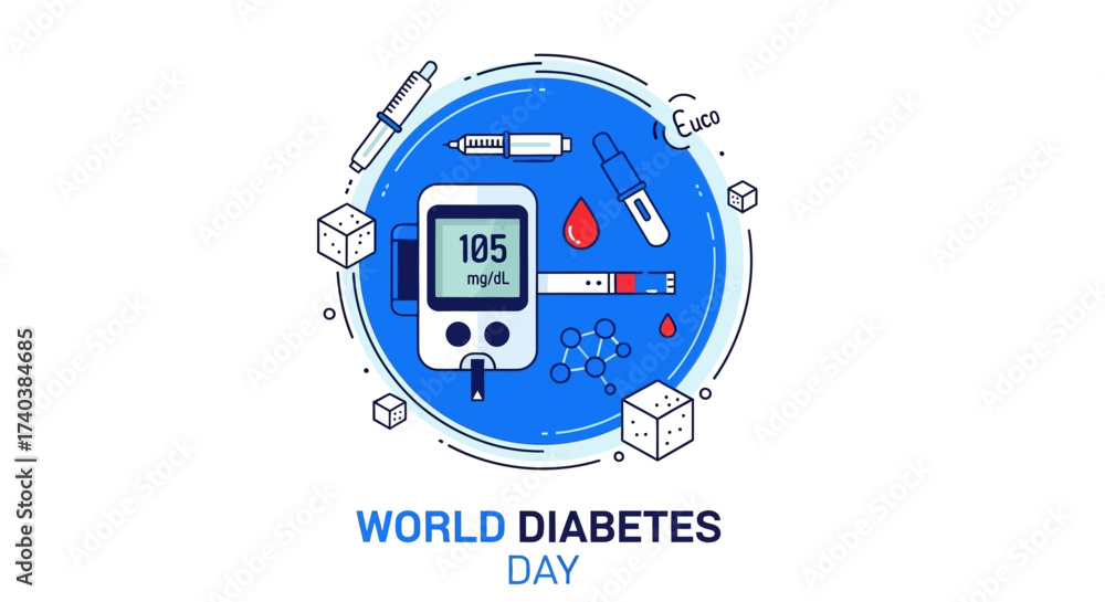 Fototapeta premium World Diabetes Day illustration (blue circle + glucose test)