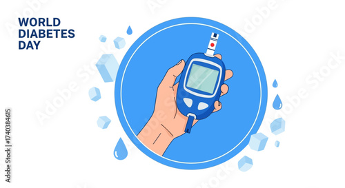 World Diabetes Day illustration (blue circle + glucose test)