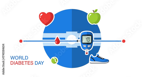 World Diabetes Day illustration (blue circle + glucose test)