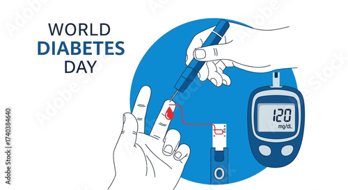 World Diabetes Day illustration (blue circle + glucose test)