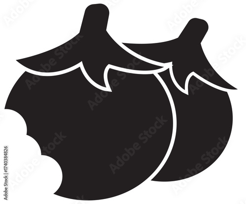 Monochrome icon of a bitten eggplant vegetable