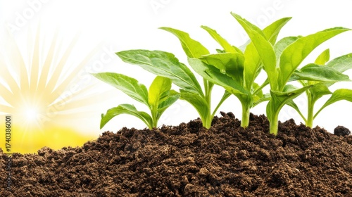 Wallpaper Mural Growing green seedlings in sunlit soil nature photography fresh growth outdoor setting close-up perspective Torontodigital.ca