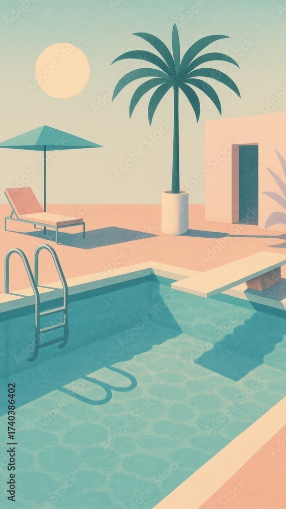 Fototapeta premium Retro summer poolside escape mobile wallpaper