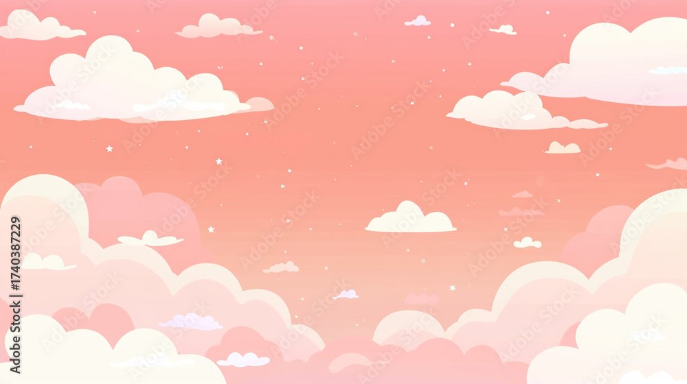 Obraz premium This adorable pink clouds cute background features soft, fluffy pink clouds in varying shades—from delicate blush to sweet bubblegum—floating against a gentle, light-hued sky, creating a dreamy and pl