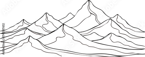Monochrome Mountain Range Illustration with Jagged Peaks and Defined Ridges.