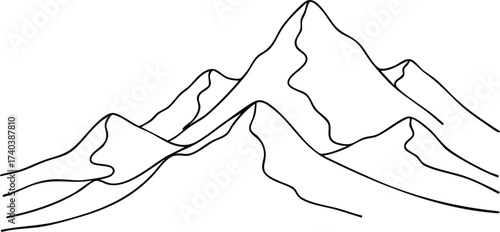 Monochrome Mountain Range Illustration with Sharp Peaks and Jagged Ridges.