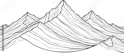 Monochrome Mountain Range Illustration with Sharp Peaks and Textured Slopes.