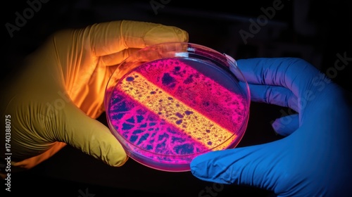 Exploring bacterial growth in petri dish laboratory setting scientific research close-up view microbiology concept