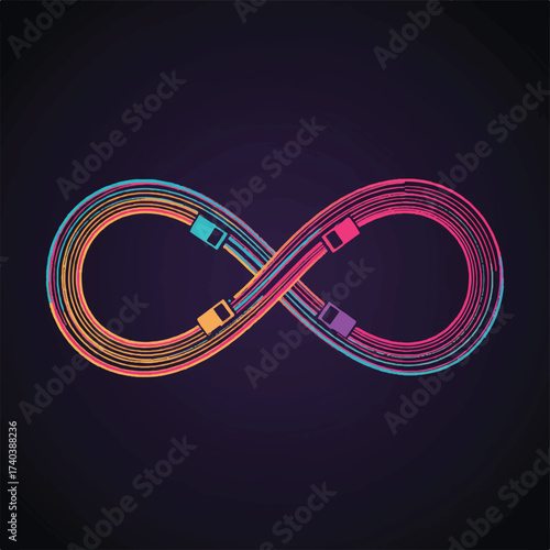 Infinity symbol made of colorful cords on dark background