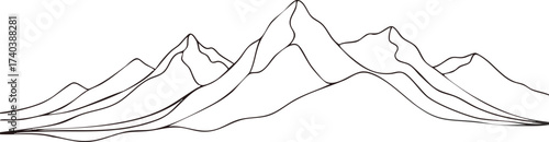 Monochrome Mountain Range Outline A Serene Landscape Illustration.