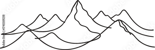 Outlined Mountain Range Silhouette with Peaks and Valleys.