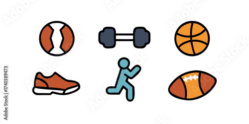 Fitness and Sports Vector Icons – Gym, Dumbbell, and Basketball Set