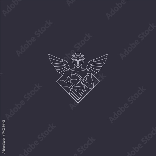 Eros cupid bow line art romantic myth logo design.