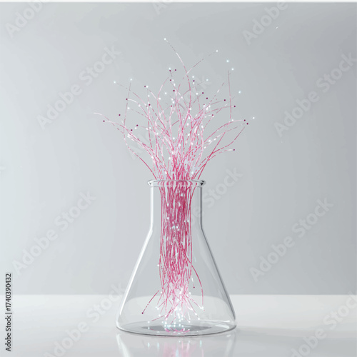 Pink fiber optic branches with lights in a glass beaker