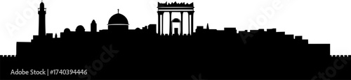 Black Vector Silhouette: Jerusalem Skyline or Temple Facade	
