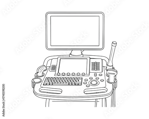 Diagnostic Ultrasound Machine Illustration: Modern Medical Imaging Technology Equipment.