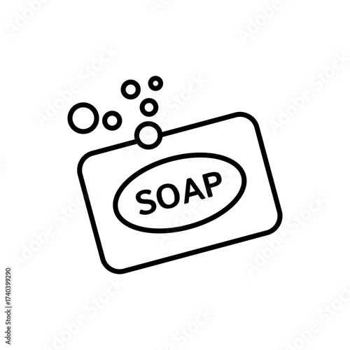 Soap icon, vector line isolated on white background. Trendy and modern design.