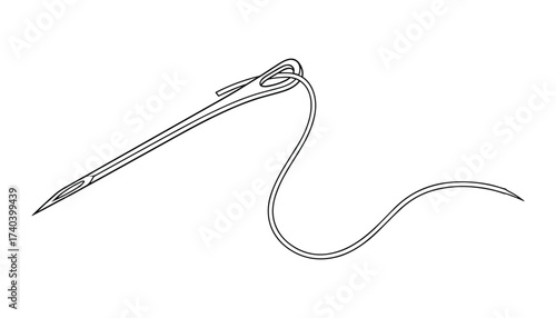 Sharp Needle with Thread: A Close-Up Depiction of Sewing and Crafting Tool Detail