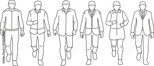 CAD people outlines vector set walking, standing, and talking men and women silhouettes, business figures, black isolated on white background for architectural drawings and design elements
