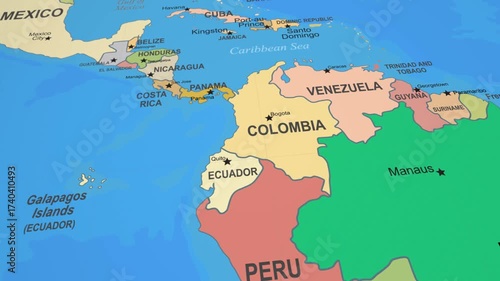 Colombia Colorful 2D Animated Political Map Zooming Into South America