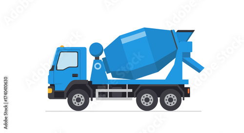 Blue Concrete Mixer Truck Illustration Construction Vehicle.
