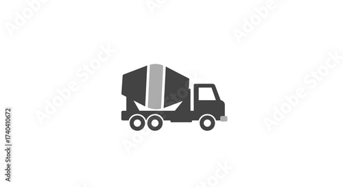 Gray Concrete Mixer Truck Icon with Rotating Drum.
