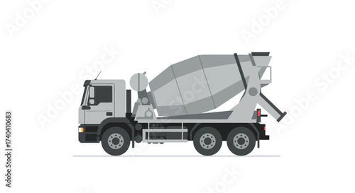 Gray Concrete Mixer Truck Illustration on White Background.