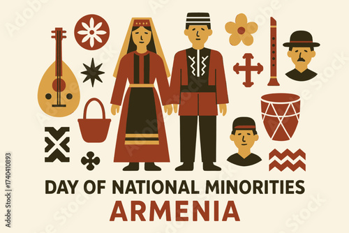 National Minorities Armenia, cultural diversity illustration, ethnic heritage design, multicultural 