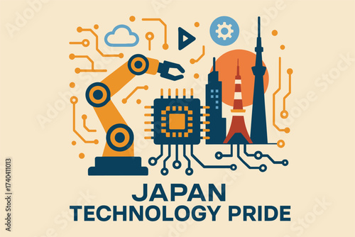 Japan Technology Pride Flat Illustration with Futuristic Electronics