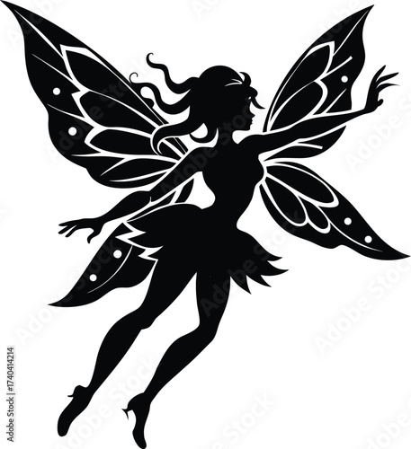 Silhouette Art of a fairy is flying
