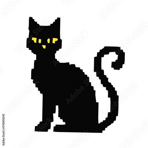 Cat Halloween Pixel Silhouette Vector