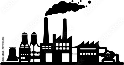 Silhouette of an Industrial Factory with Pollution Emission