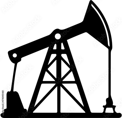 Simple black vector icon of an oil pump jack machine, a symbol of the petroleum industry, fossil fuel drilling, and energy extraction