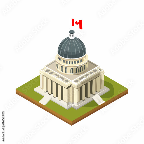 Isometric government building with flag vector