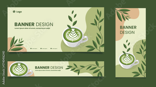 green tea illustration background banner design template