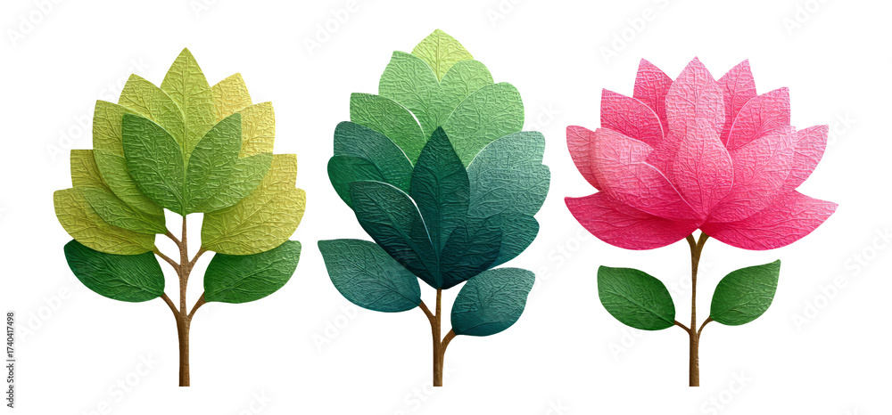 Fototapeta premium Colorful Illustrated Flower Elements on Transparent Background Clipart Design