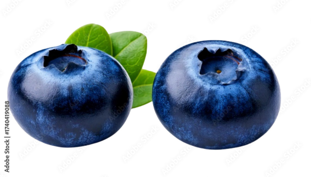 Obraz premium Fresh blueberry bundle with leaves, isolated on transparent background.