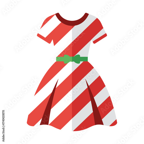 Red and white striped candy cane festive dress with green belt