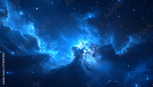Luminous Blue Nebula and Stars in a Deep Celestial Field