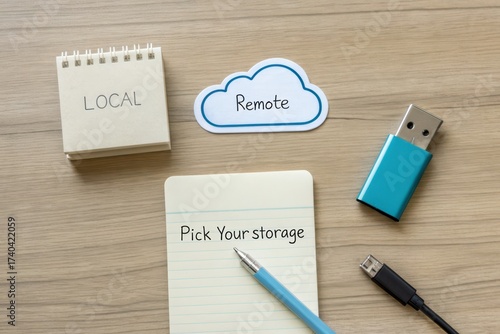USB stick and notes for cloud storage on a desk
