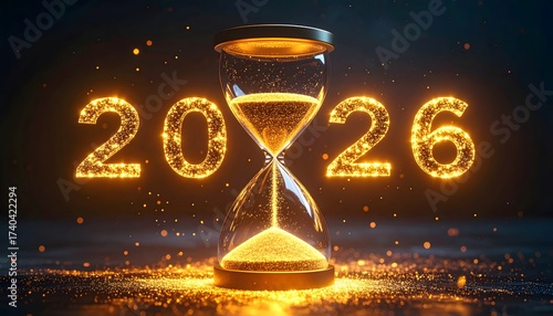 Glowing Hourglass Countdown to the Year 2026