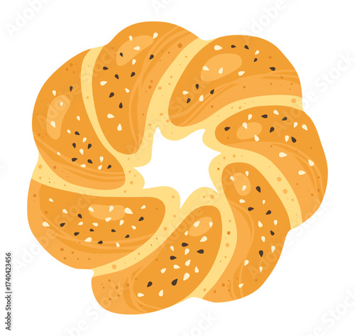 Round bun baked pastry illustration. Hand drawn bun textured stylized art. Cartoon textured bun for pastries, bakery grocery branding, menu logo recipe books, wallpaper packaging background vector