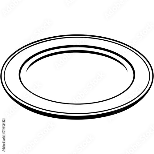 Minimal Line Art Plate Vector Illustration Isolated on White Background